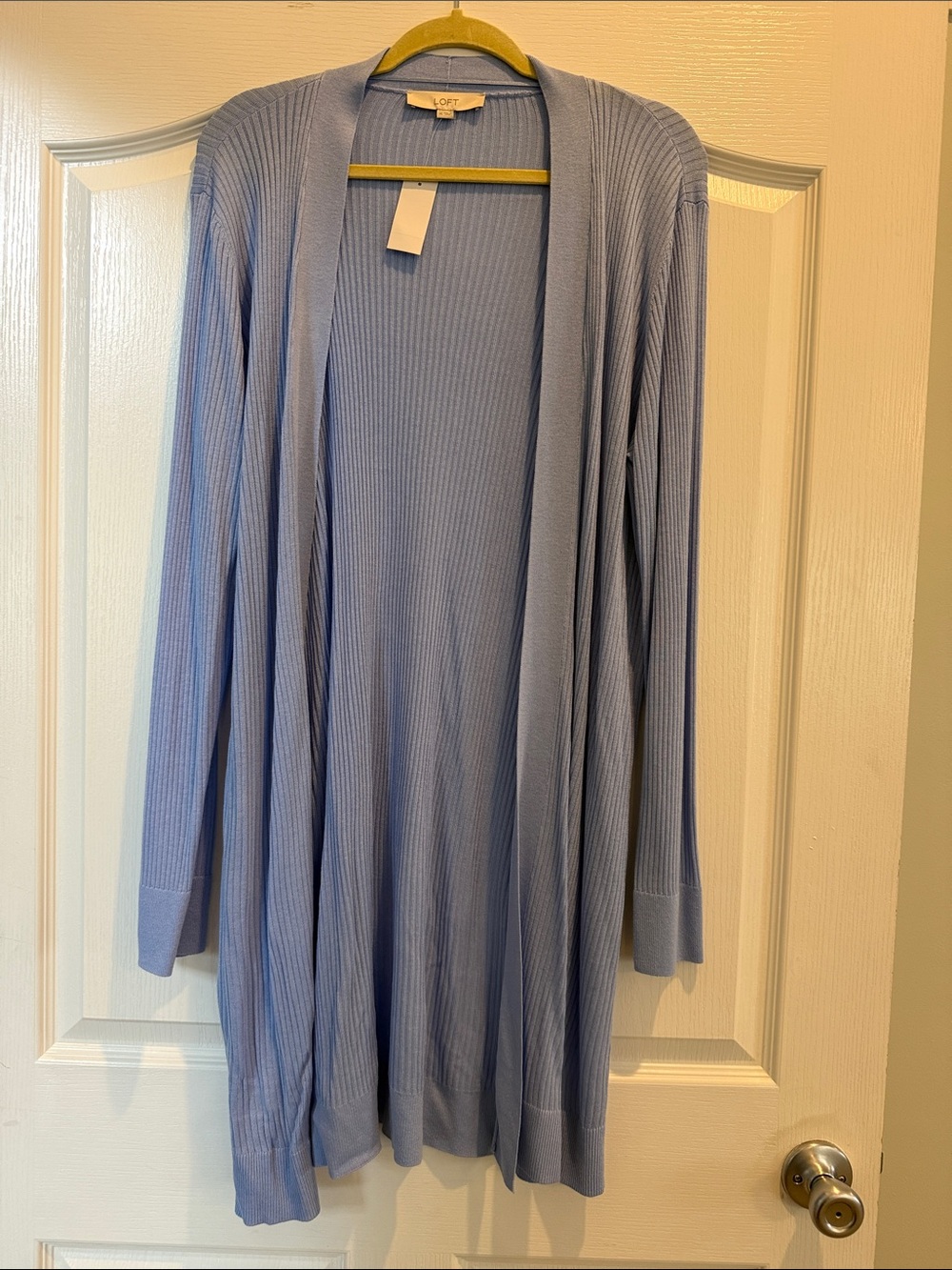 LOFT Pale Blue Ribbed Open-Front Cardigan